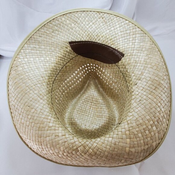 1970's Handwoven Straw Pinch Hat With Green Ribbon Metal Buckle Mens size Small - Picture 10 of 16